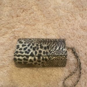 Leopard Wristlet Clutch with inside mirror
